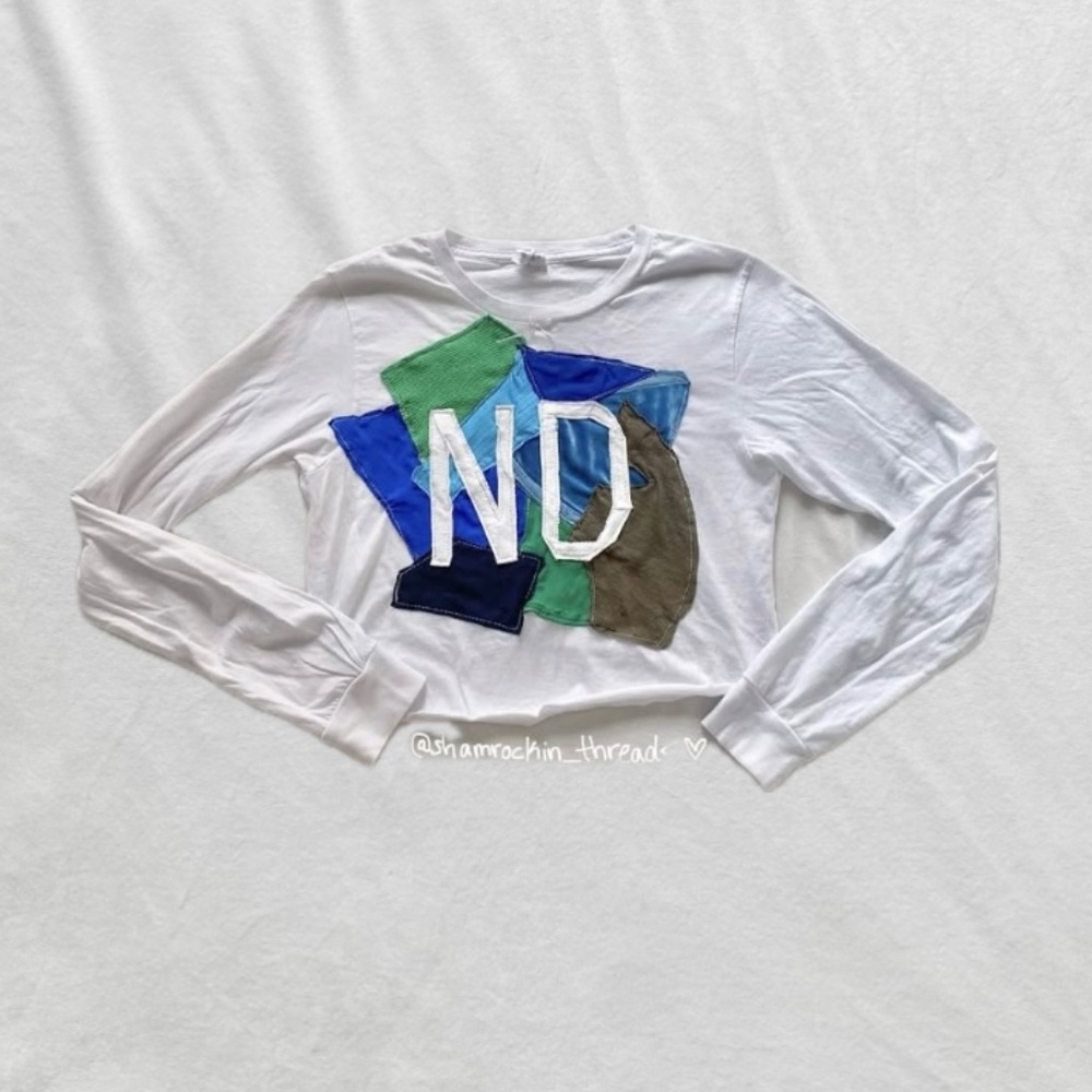 Notre Dame bow patchwork quilted gameday long sleeve top